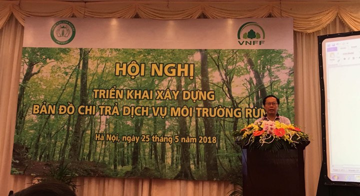 Ông Nguyễn Bá Ngãi - Giám đốc Quỹ Bảo vệ và Phát triển rừng Việt Nam phát biểu hội nghị