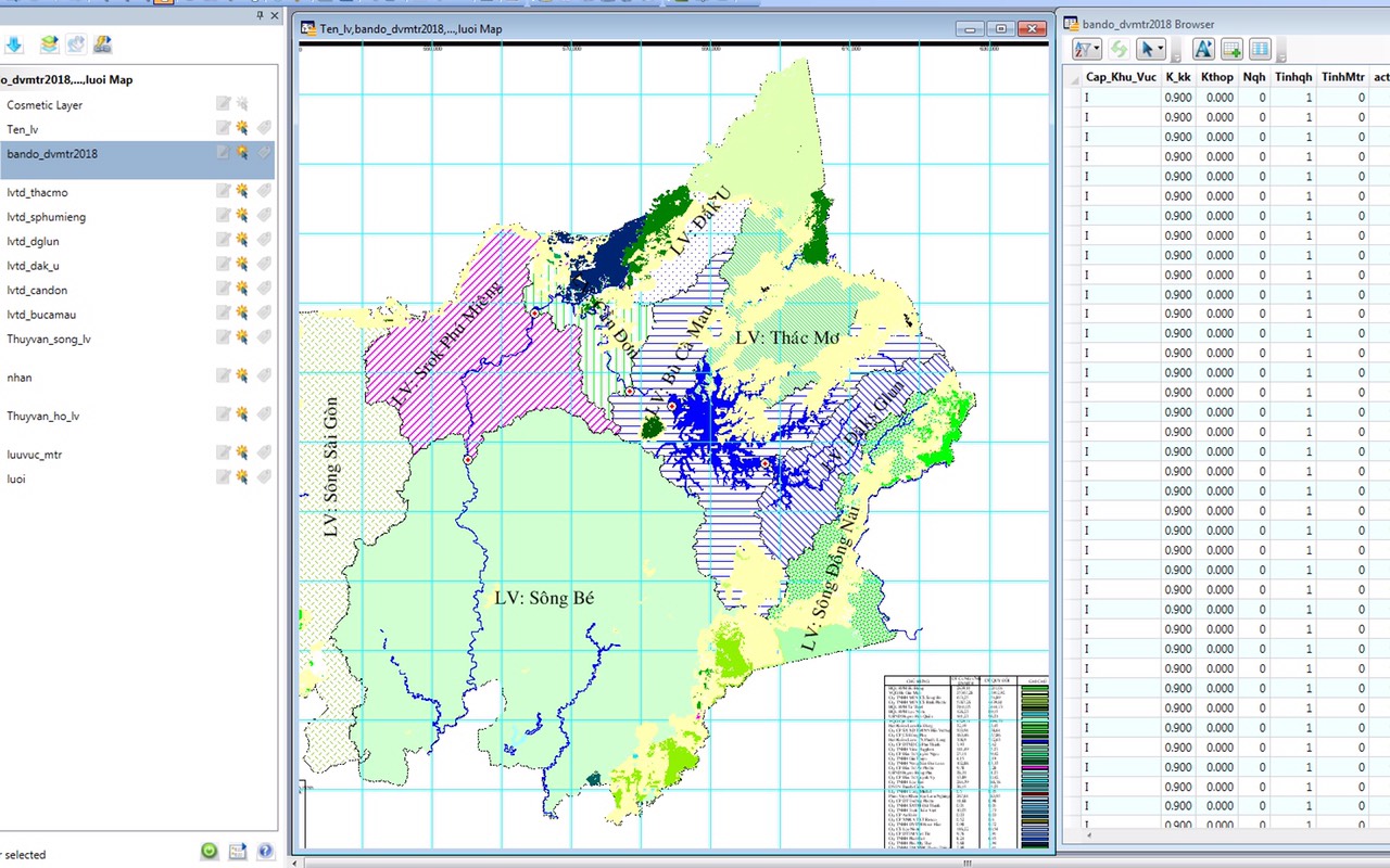 Ảnh: Bản đồ chi trả DVMTR Tỉnh Bình Phước trên nền phần mềm Mapinfo
